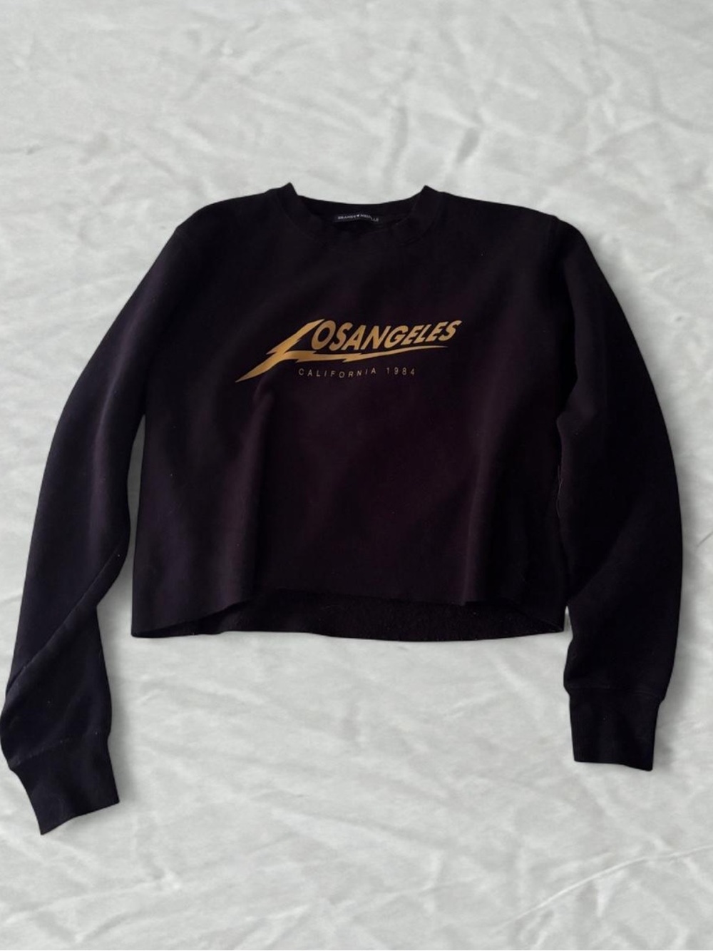 Brandy Melville Black Cropped Sweatshirt with Gold Los Angeles Logo